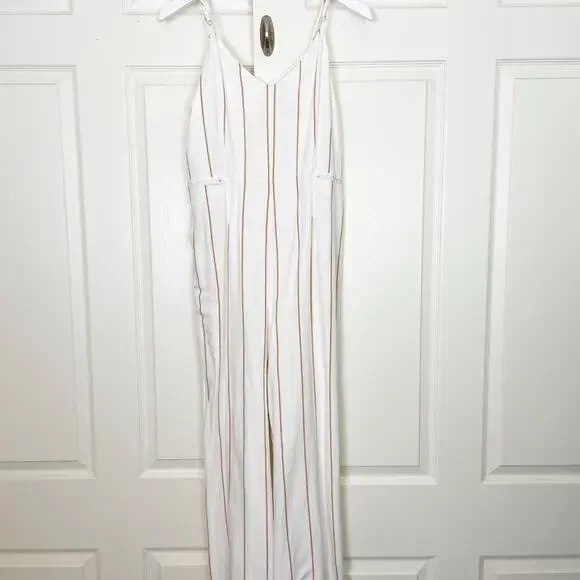 Anthropologie Essential Striped Jumpsuit Rayon Linen Lined Sz 8 - Picture 2 of 13